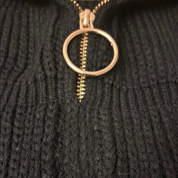 Black Full-Zip Cropped Sweater with Gold Accent- NWT - Picture 4 of 9